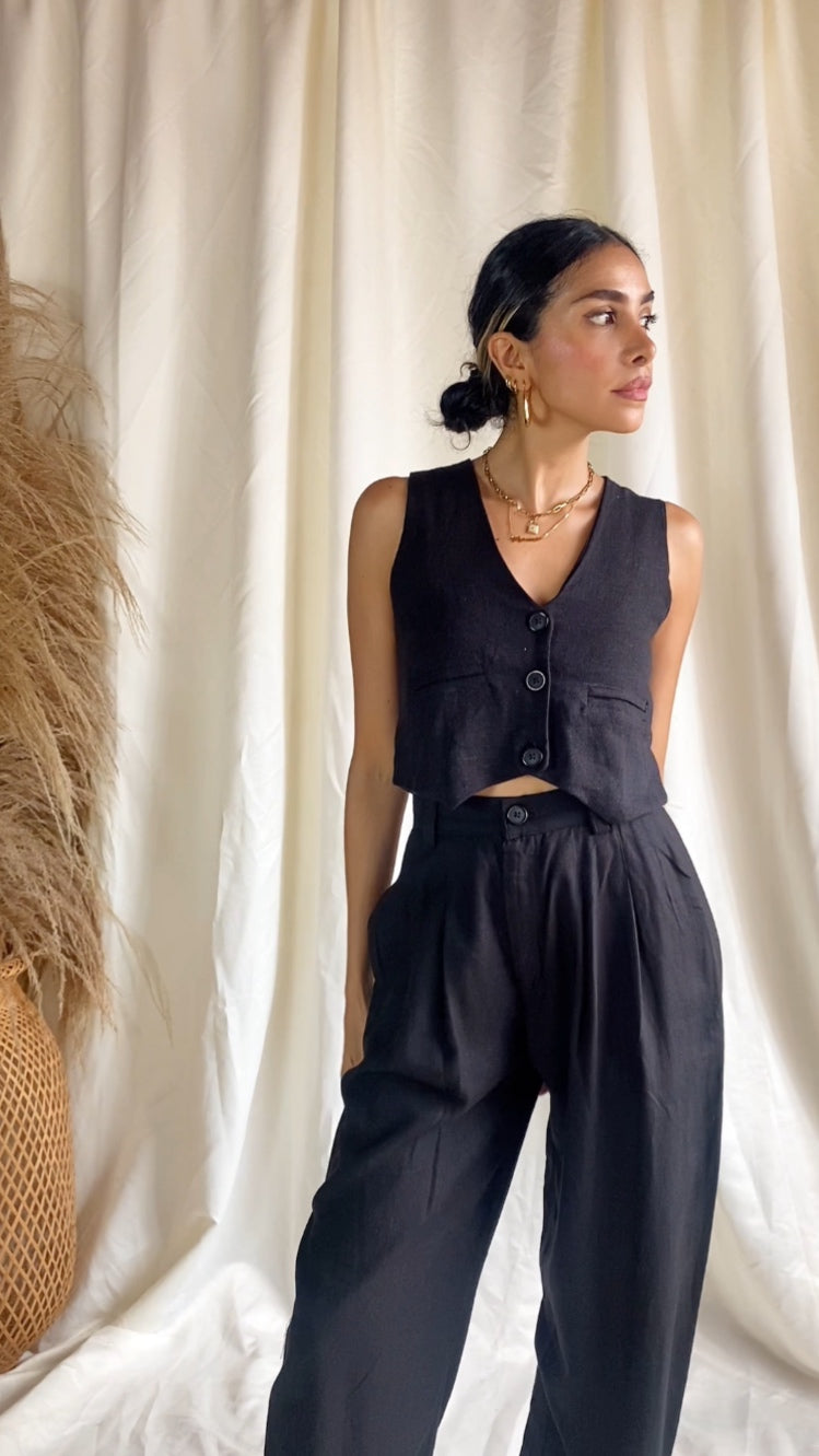 Chaleco en lino Negro