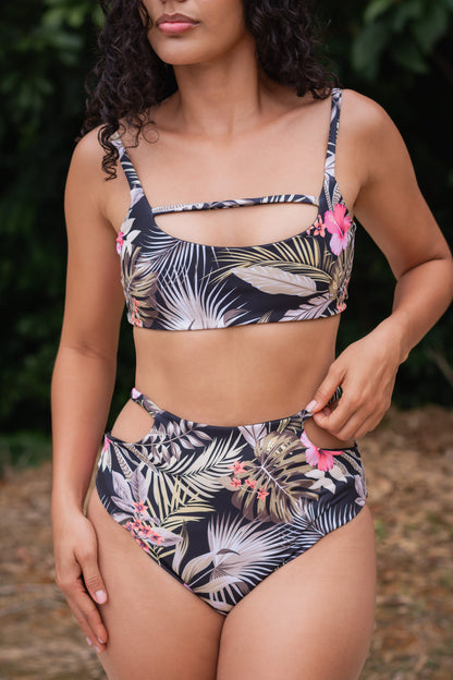 Panty Cut Out Negro floral